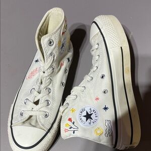 Converse Kids High-Top Sneakers - White with Multicolor Embroidery